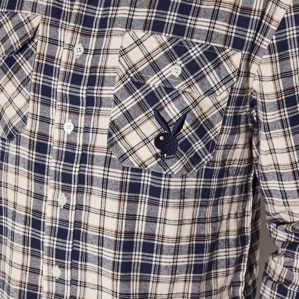 Playboy Men's Flannel Long Sleeve Shirt Men's - Shirt White Plaid