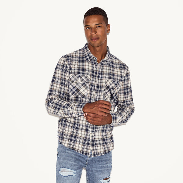 Playboy Men's Flannel Long Sleeve Shirt Men's - Shirt White Plaid