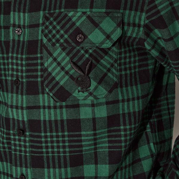 Playboy Men's Green Flannel Long Sleeve Shirt Men's - Shirt Green Plaid