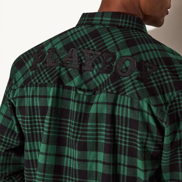Playboy Men's Green Flannel Long Sleeve Shirt Men's - Shirt Green Plaid