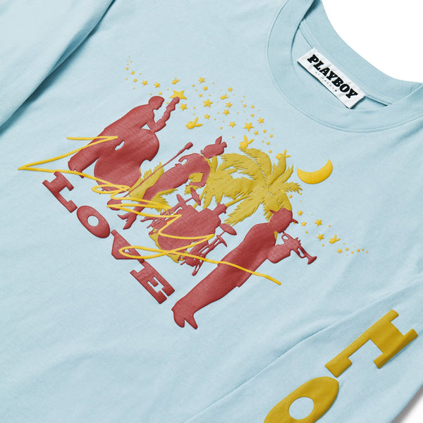 Playboy Men's Lazy Love Long Sleeve T-Shirt Men's - T-Shirts Light Blue