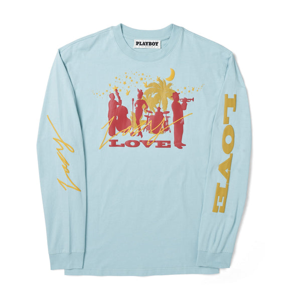 playboy Men's Lazy Love Long Sleeve T-Shirt Men's - T-Shirts Light Blue