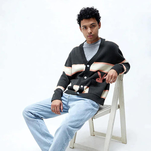 Playboy Men's Peek-A-Boo Cardigan Men's - Cardigan Black