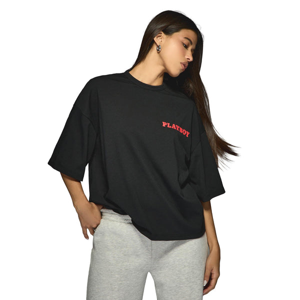 Playboy Missguided - Oct 2014 Cover Oversized Boxy Tee Women's - T-Shirts Small