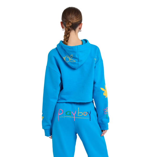 Playboy Multi Puff Print Cropped Hoodie Women's - Hoodies Blue