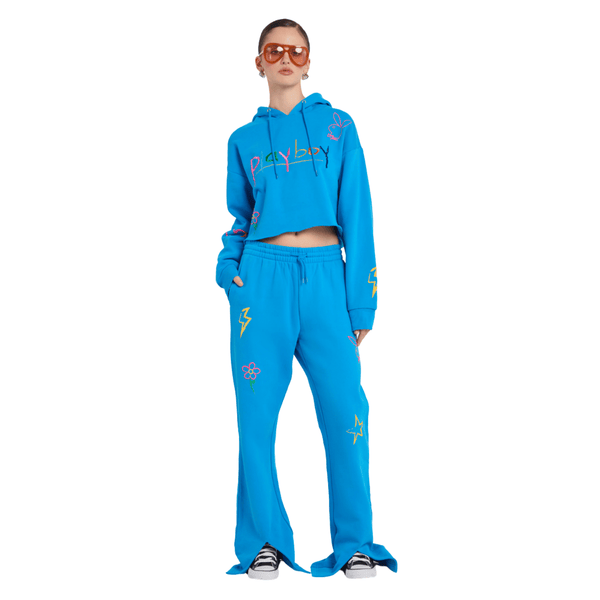 Playboy Multi Puff Print Cropped Hoodie Women's - Hoodies Blue