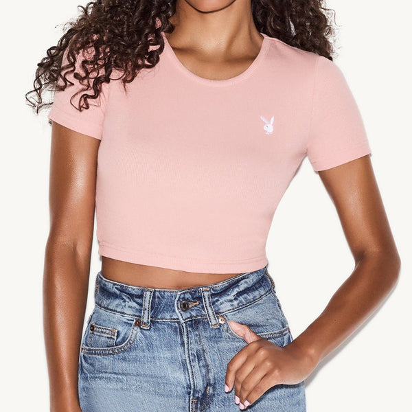 Playboy Classic Logo Baby Tee Women's - Tees Pink