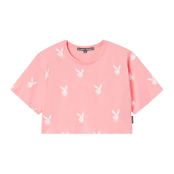 playboy Logo Cropped T-Shirt Women's - T-Shirts Pink
