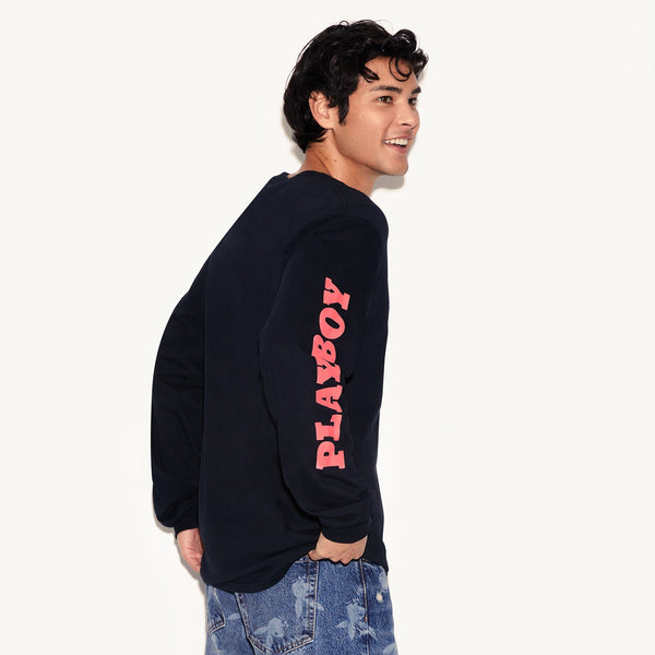 Playboy Playboy Masthead & Rabbit Head Long Sleeve T-Shirt Men's - T-Shirts White