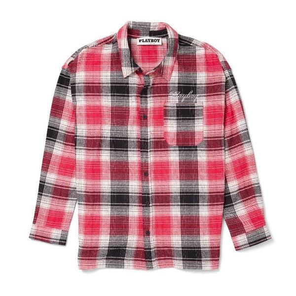 playboy Men's Script Flannel Shirt Men's - Shirt Red