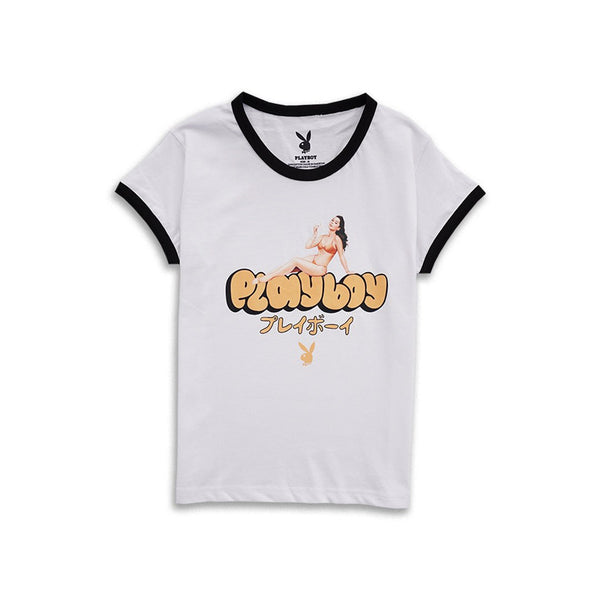 playboy Retro Bunny Ringer Tee Women's - Tees White