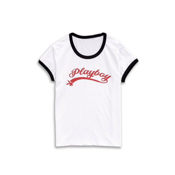 playboy Playboy Script Baby Ringer Tee Women's - Tees White