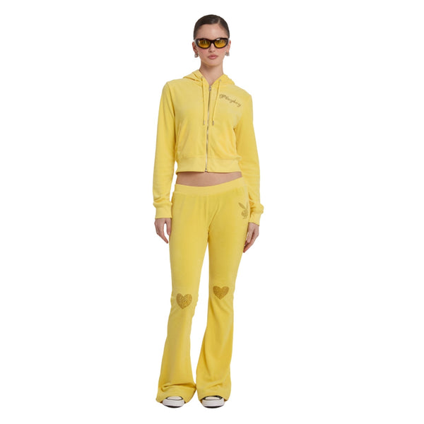 playboy Playboy Velour Rhinestone Pants Women's - Pants Yellow