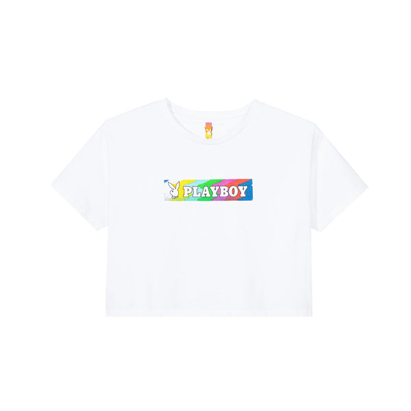 Playboy Playboy X Color Bars Static Women's Cropped T-Shirt Women's - T-Shirts Black