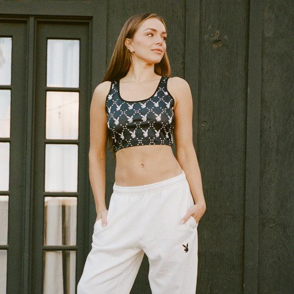 playboy Rabbit Head Cropped Racer Tank Women's - Tank Black