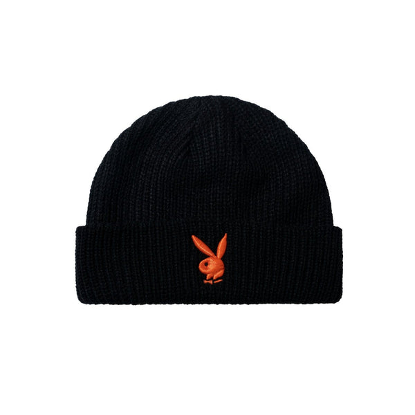 Playboy Rabbit Head Knit Beanie Accessories - Hat Black With Red Bunny