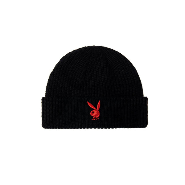 playboy Rabbit Head Knit Beanie Accessories - Hat Black With Red Bunny