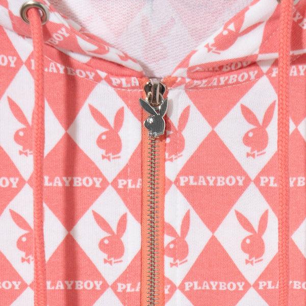 Playboy Rabbit Head Oversized Zip-Up Hoodie Women's - Hoodies Pink