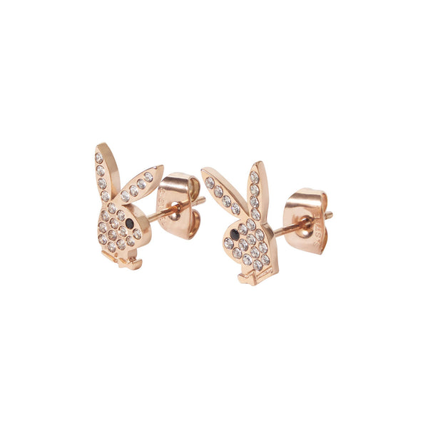 Playboy Rabbit Head Pave Stud Earrings Accessories - Jewelry Rose Gold