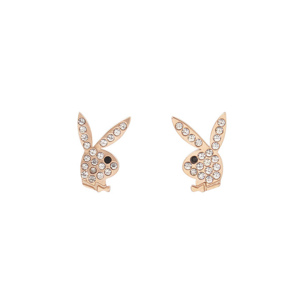 playboy Rabbit Head Pave Stud Earrings Accessories - Jewelry Rose Gold