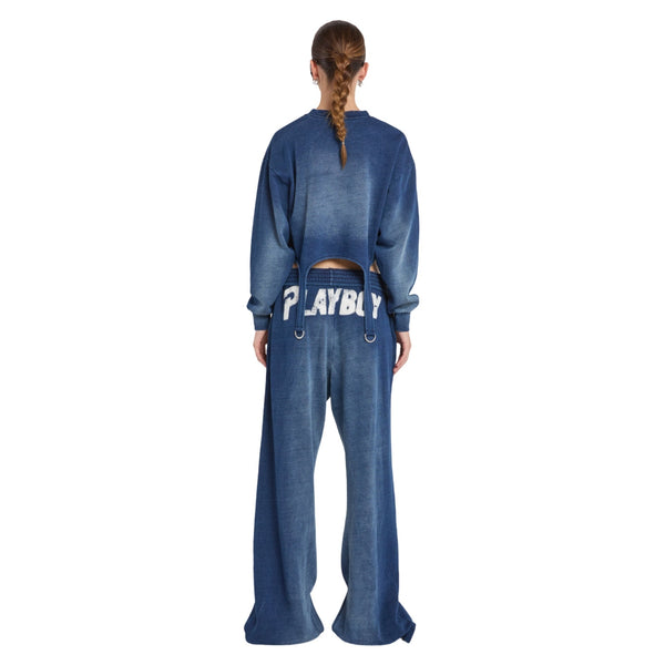 Playboy Red & White Rhinestone Bottom Women's - Pants Indigo