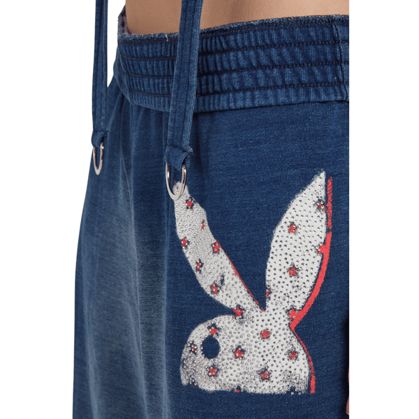 Playboy Red & White Rhinestone Bottom Women's - Pants Indigo