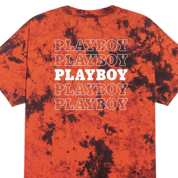 Playboy Repeating Masthead Tie Dye T-Shirt Men's - T-Shirts Orange Black Tie Dye