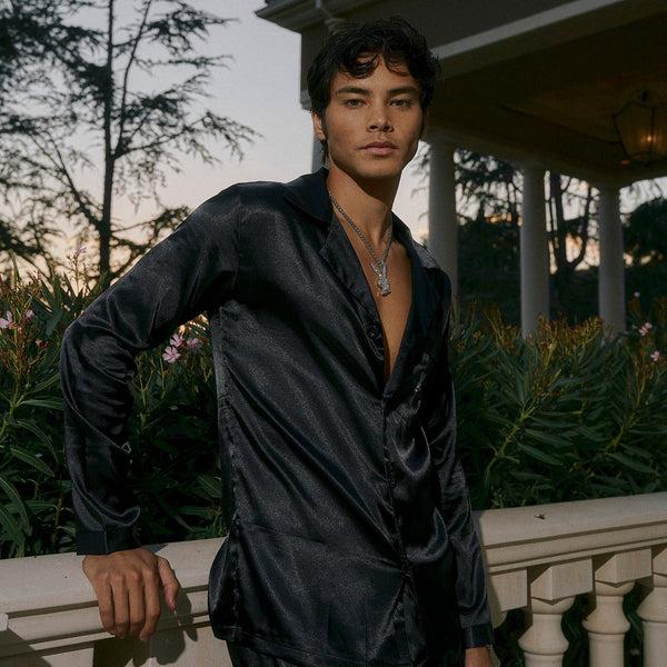 playboy Satin Mansion Lounge Set Men's - Pajamas Black