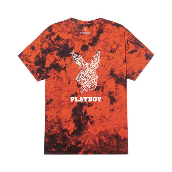 playboy Skeleton Rabbit Head T-Shirt Men's - T-Shirts Orange black tie dye