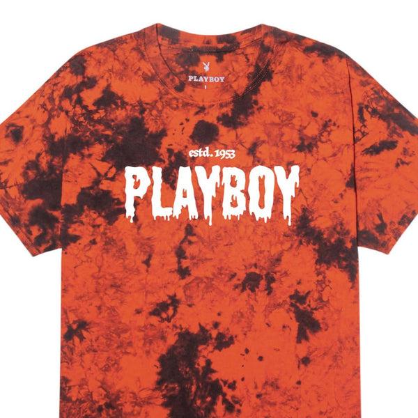 Playboy Slime Masthead T-Shirt Men's - T-Shirts Orange Black Tie Dye