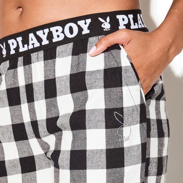 Playboy The Black Flannel Sleep Pajama Pant Women's - PJs Black/White