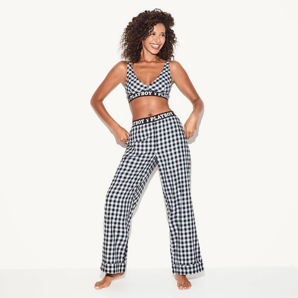 Playboy The Flannel Sleep Pajama Pant Women's - PJs Blue Check