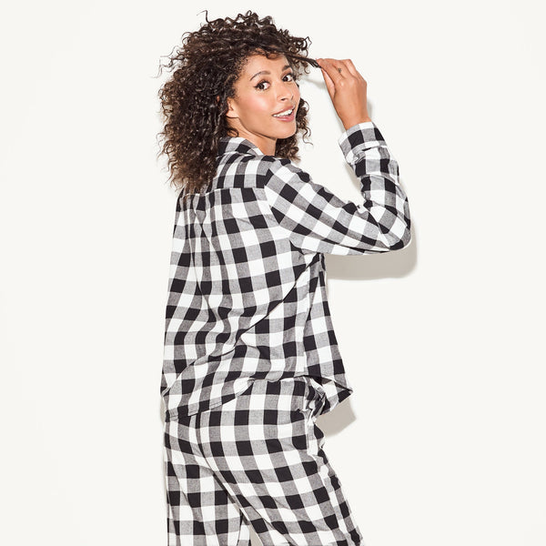 Playboy The Flannel Sleep Shirt Women's - PJs Black/white Check