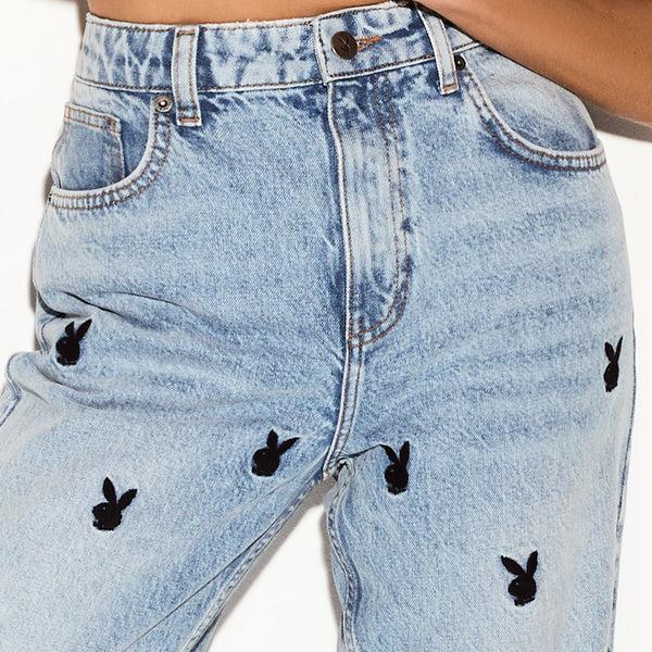 Playboy The High Rise Wide Leg Jean Light Wash Women's - Denim 29