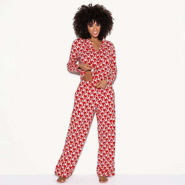 Playboy The Red Slumber Party Pajama Set Women's - PJs Heart Bunny Red