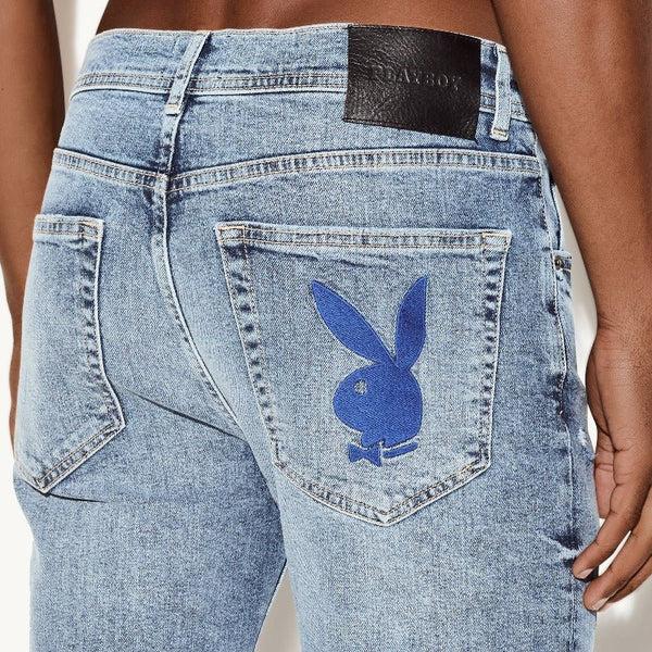 Playboy The Skinny Jean Light Wash Destroy Men's - Denim 30