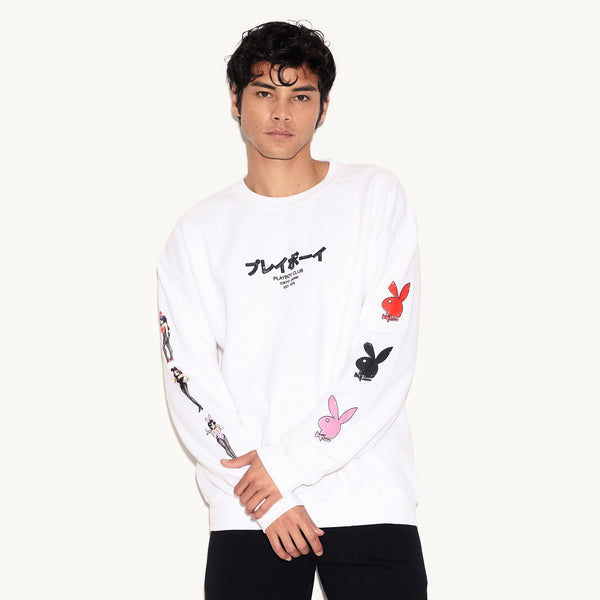 Playboy Tokyo Club Bunny Crewneck Sweatshirt Men's - Sweatshirts White