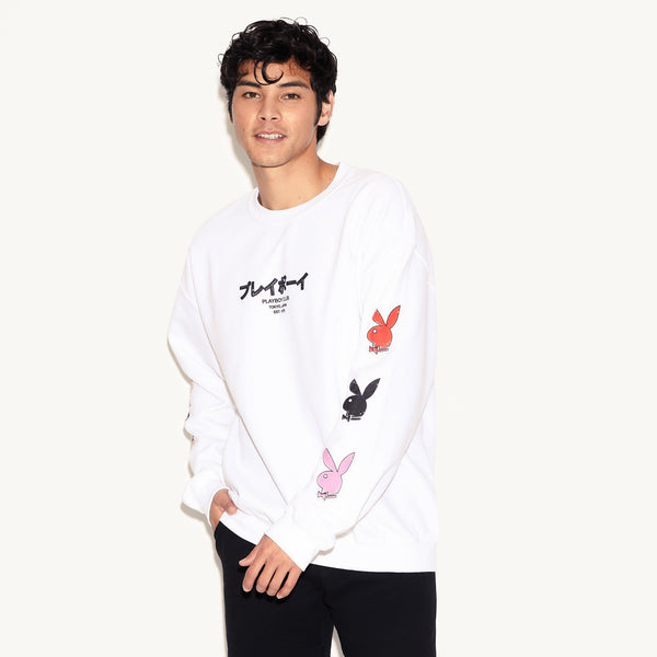 Playboy Tokyo Club Bunny Crewneck Sweatshirt Men's - Sweatshirts White