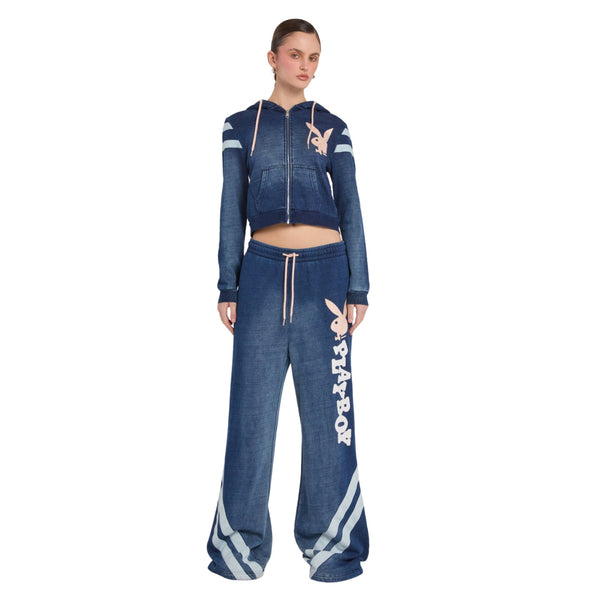 playboy Varsity Stripe Wide Leg Pant Women's - Pants Indigo