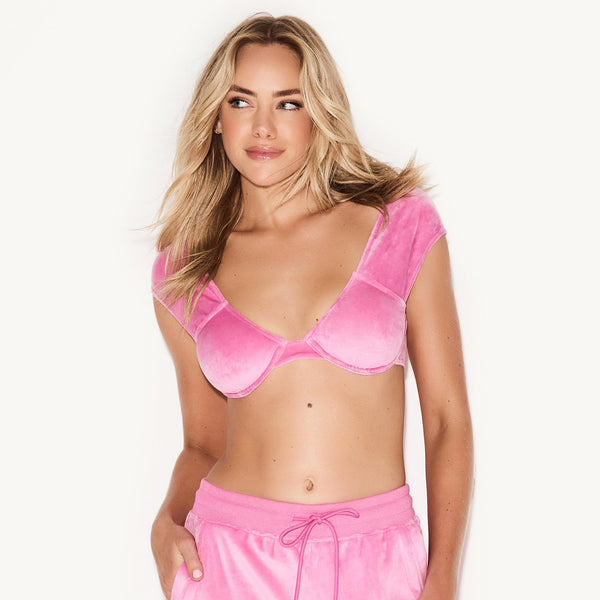 playboy Velour Underwire Cap Sleeve Bra Women's - Bralette Pink