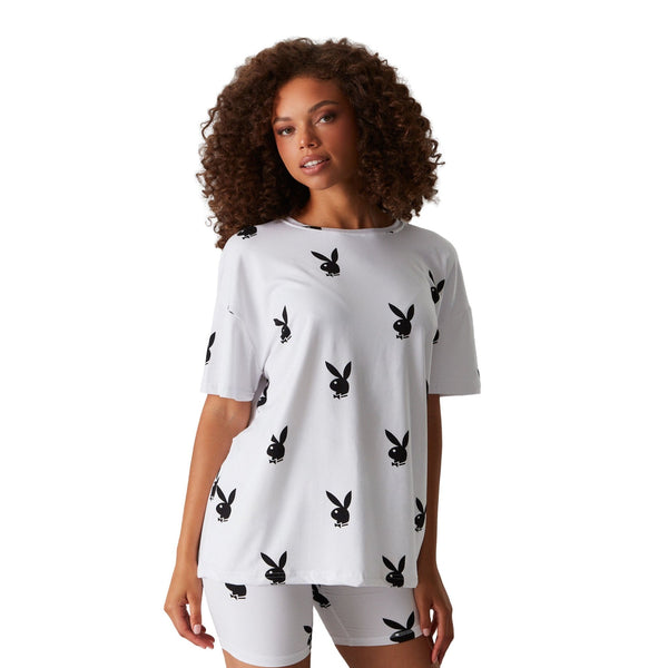 Playboy Women's All Over Bunny Tee Women's - T-Shirts White