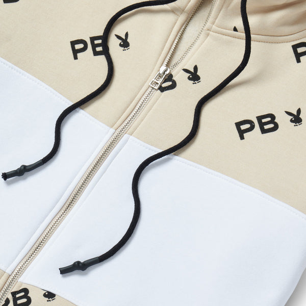 Playboy Women's All Over Print Color Block Zip Sweatshirt Women's - Sweatshirts Stone