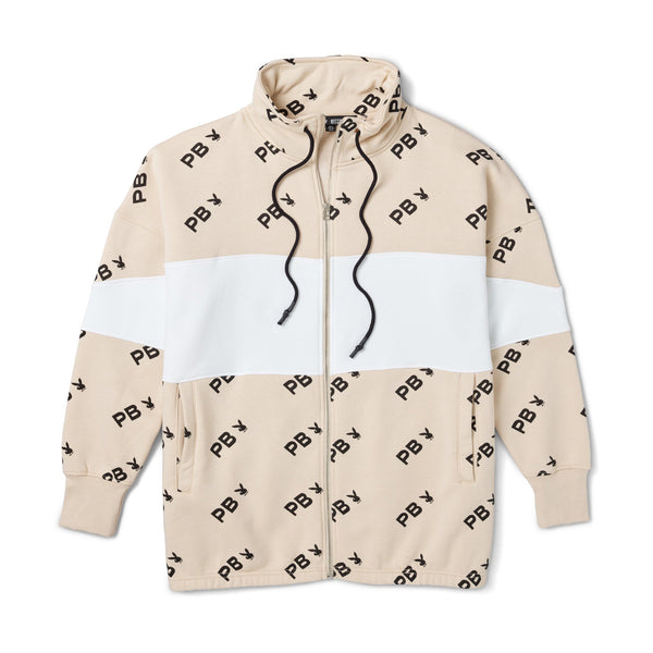 playboy Women's All Over Print Color Block Zip Sweatshirt Women's - Sweatshirts Stone