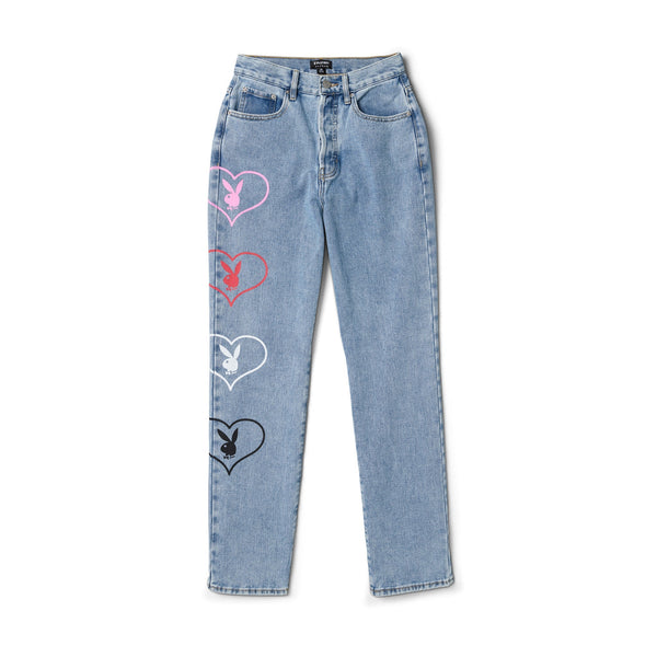 playboy Women's Baggy Bunny Heart Denim Pants Amore Women's - Denim 22