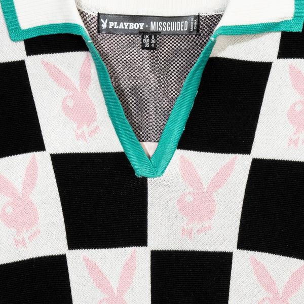 Playboy Women's Checkerboard Top Women's - Sweater White