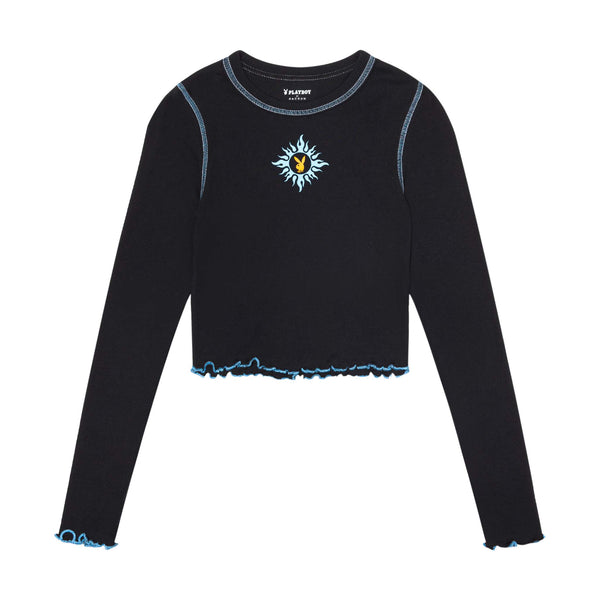 Playboy Women's Contrast Stitch Long Sleeve Women's - T-Shirts Purple