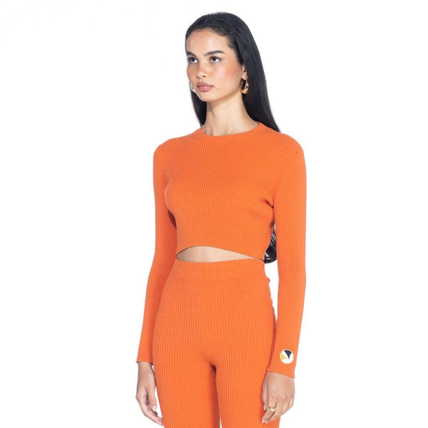 Playboy Women's Cropped Ribbed Long Sleeve Top Women's - Tops Black