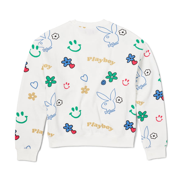 Playboy Women's Doodle Crew Neck Sweatshirt Women's - Sweatshirts Star White