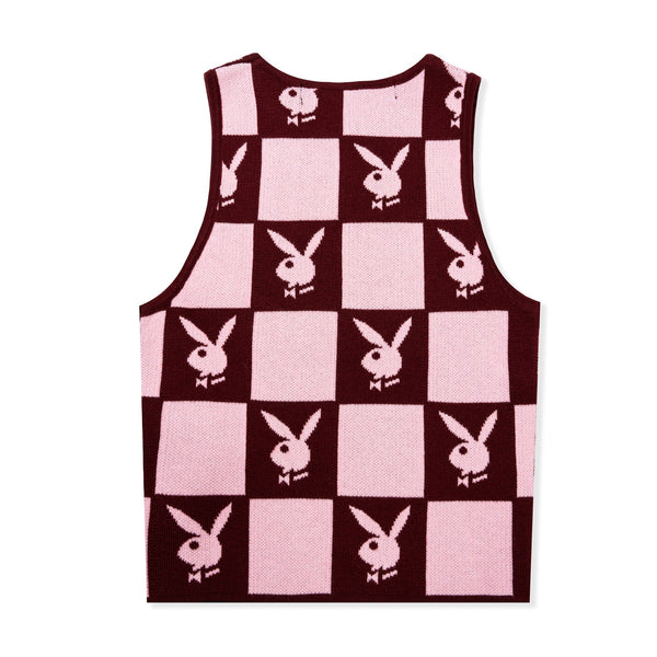 Playboy Women's Knit Checkerboard Vest Women's - Tops Burgundy