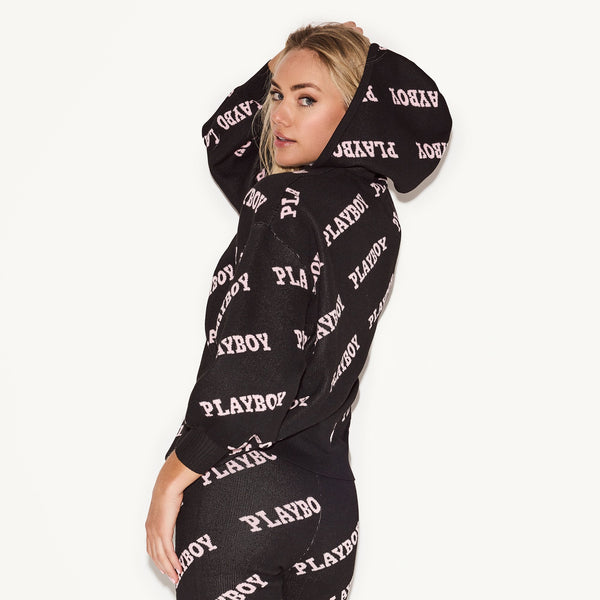 Playboy Women's Playboy Masthead Intarsia Knit Hoodie Women's - Hoodies Black